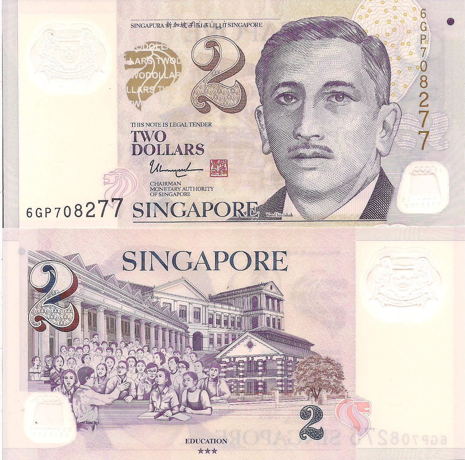 Singapore 2 Dollars UNC pick #: 46j